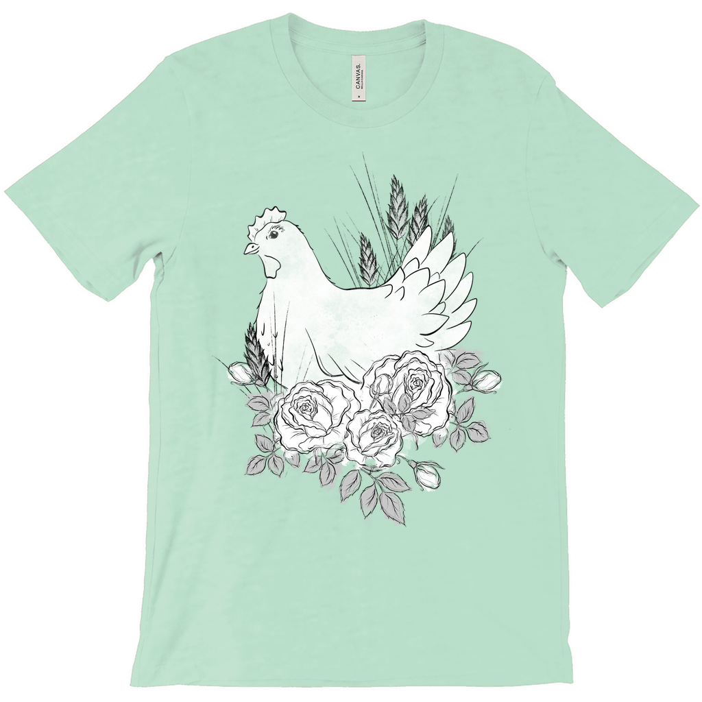 Floral Hen Black & White T-Shirt (Adult)