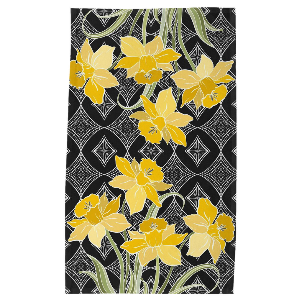 Art Deco Daffodil Black Tea Towels