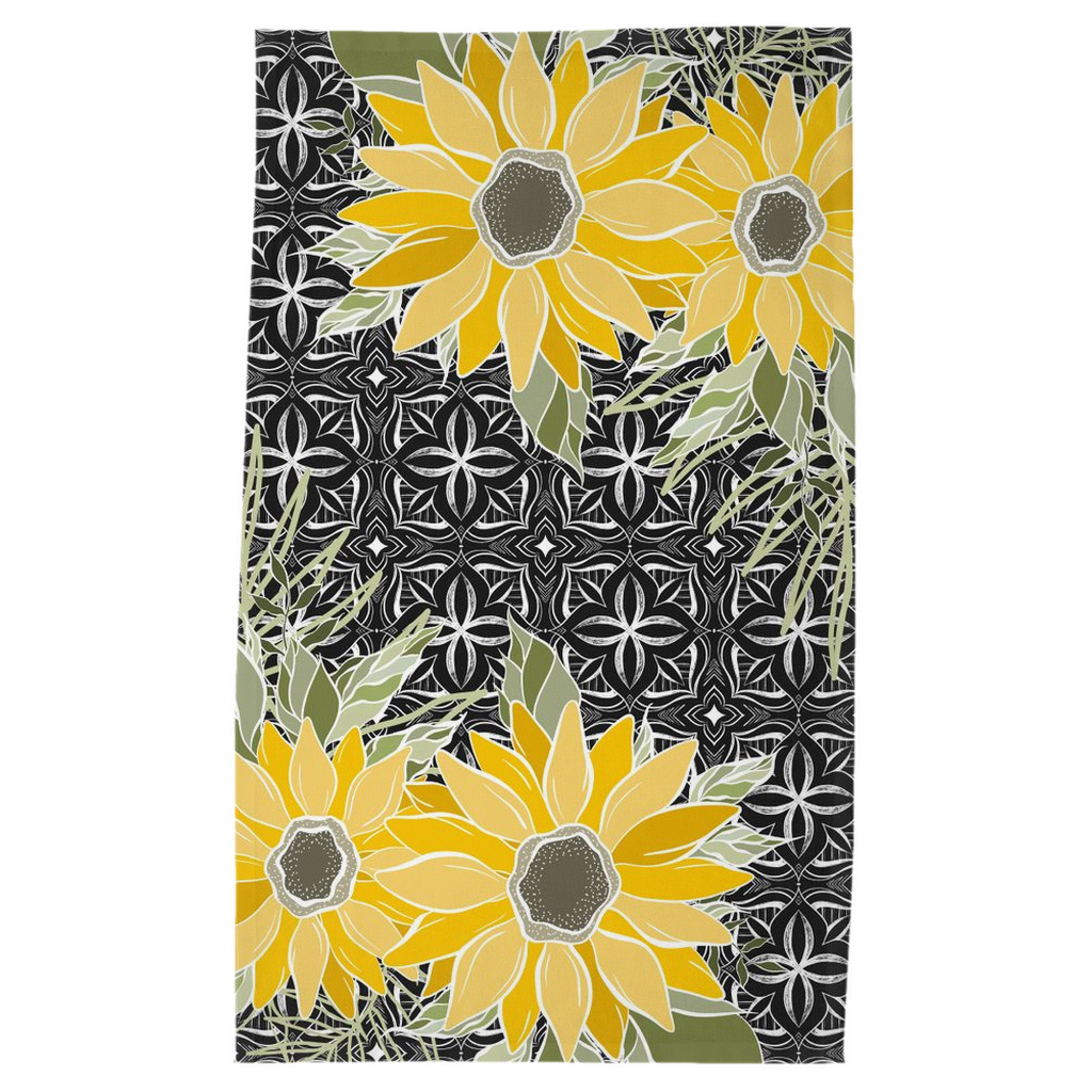 Art Deco Sunflower Charcoal Tea Towel