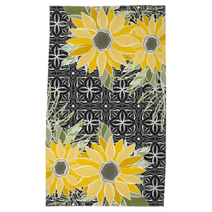 Art Deco Sunflower Charcoal Tea Towel