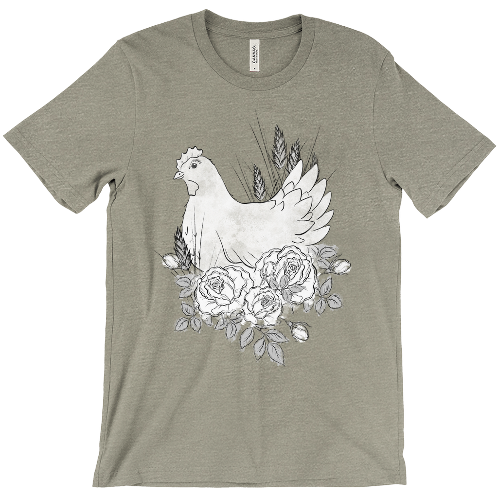 Floral Hen Black & White T-Shirt (Adult)