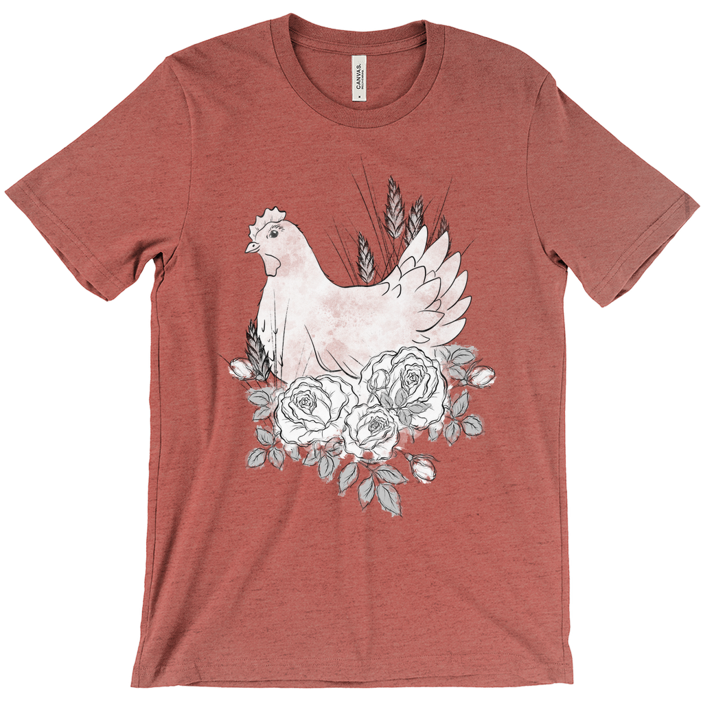 Floral Hen Black & White T-Shirt (Adult)