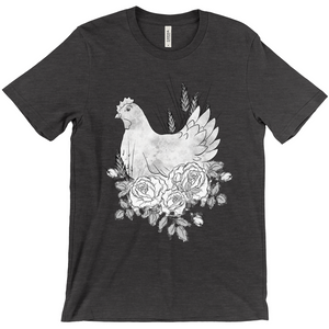 Floral Hen Black & White T-Shirt (Adult)