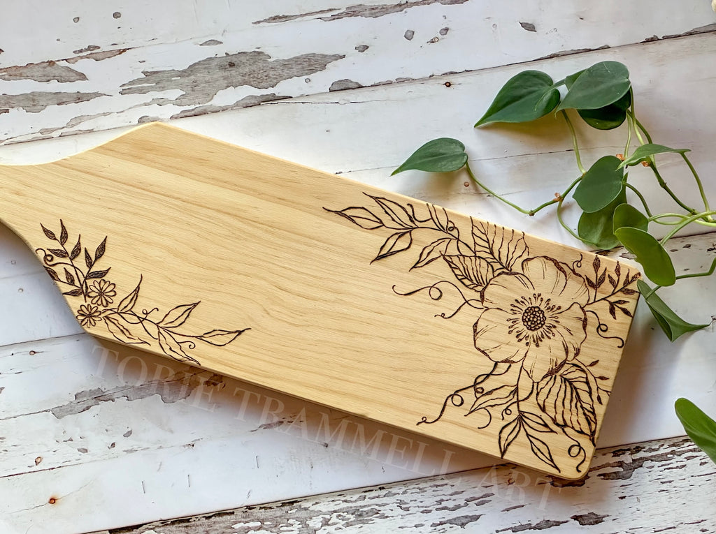 Wild Roses Wood Burned Charcuterie Board