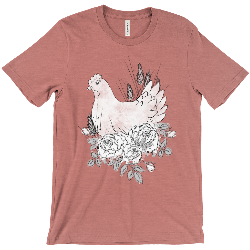 Floral Hen Black & White T-Shirt (Adult)