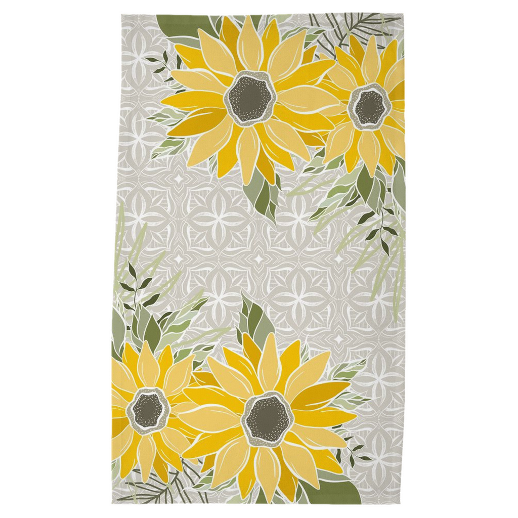 Art Deco Sunflower Tan Tea Towel