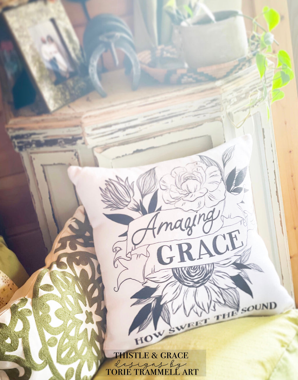 Amazing Grace Floral Throw Pillow