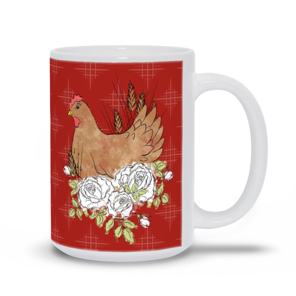 Red Floral Hen Mug