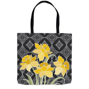 Art Deco Daffodil Charcoal Tote Bag