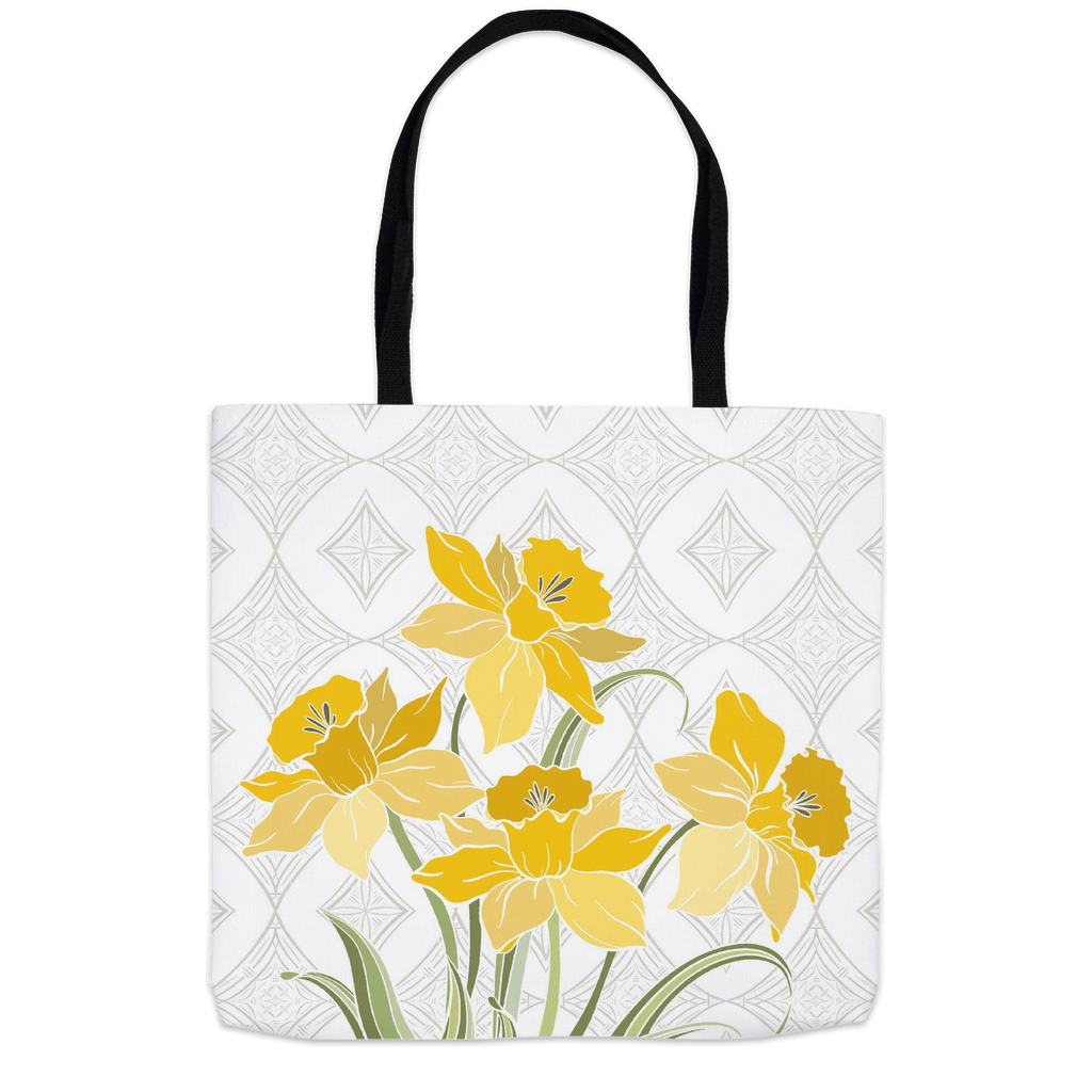 Art Deco Daffodil White Tote Bags