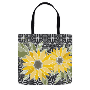 Art Deco Sunflower Charcoal Tote Bag