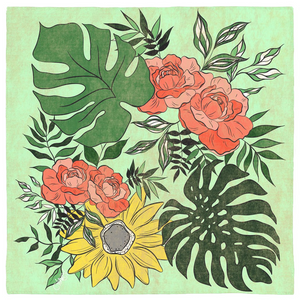 Bold Vintage Plant Collage Bandana