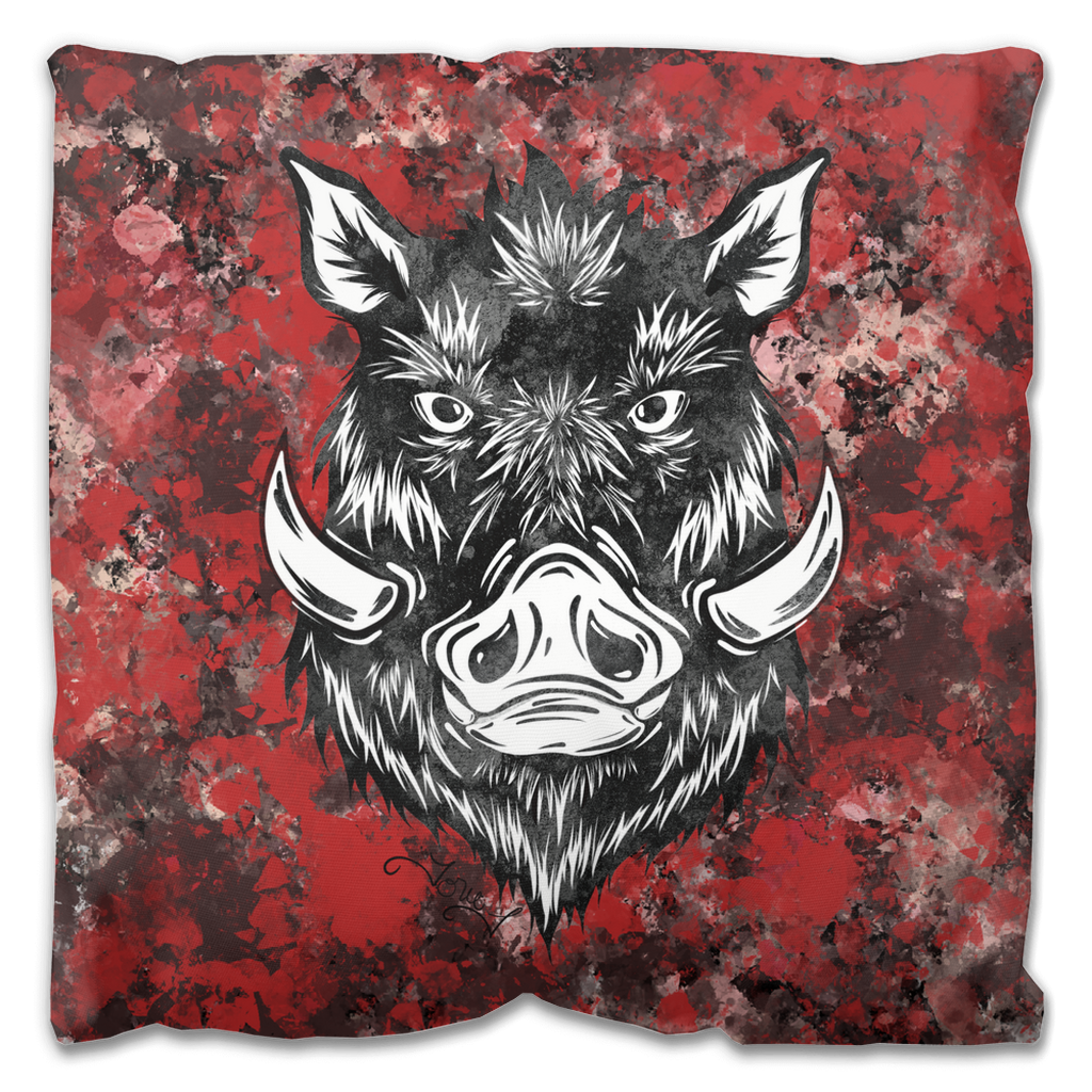 Wild Hog Red Outdoor Pillow