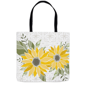 Art Deco Sunflower White Tote Bag