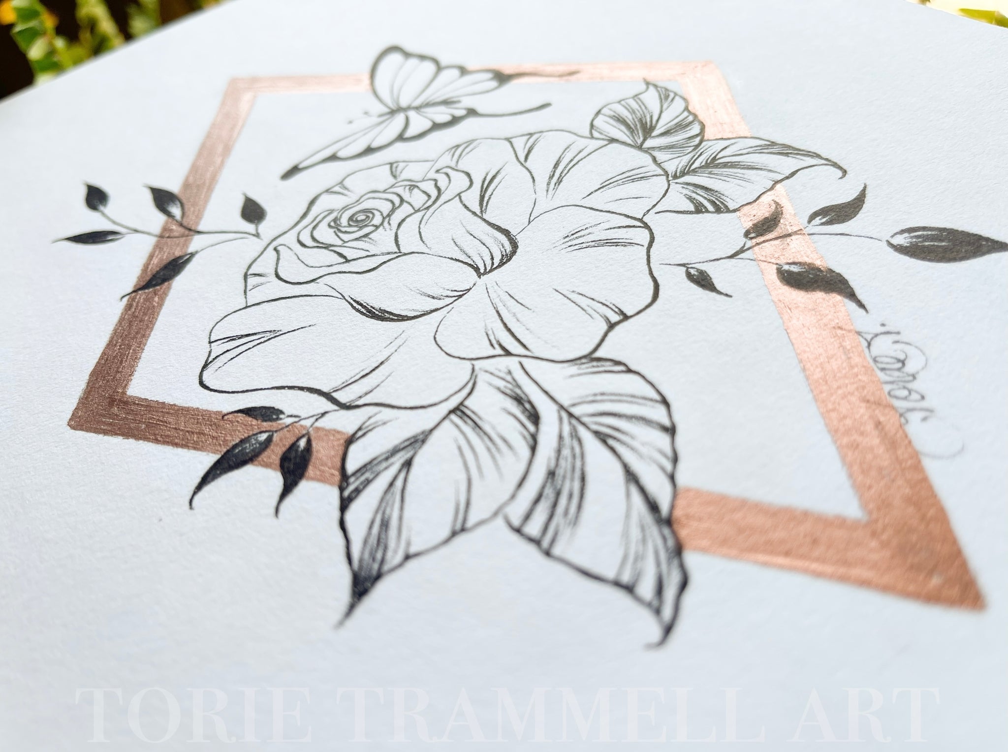 Original Floral in Ink & Copper