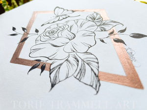 Original Floral in Ink & Copper