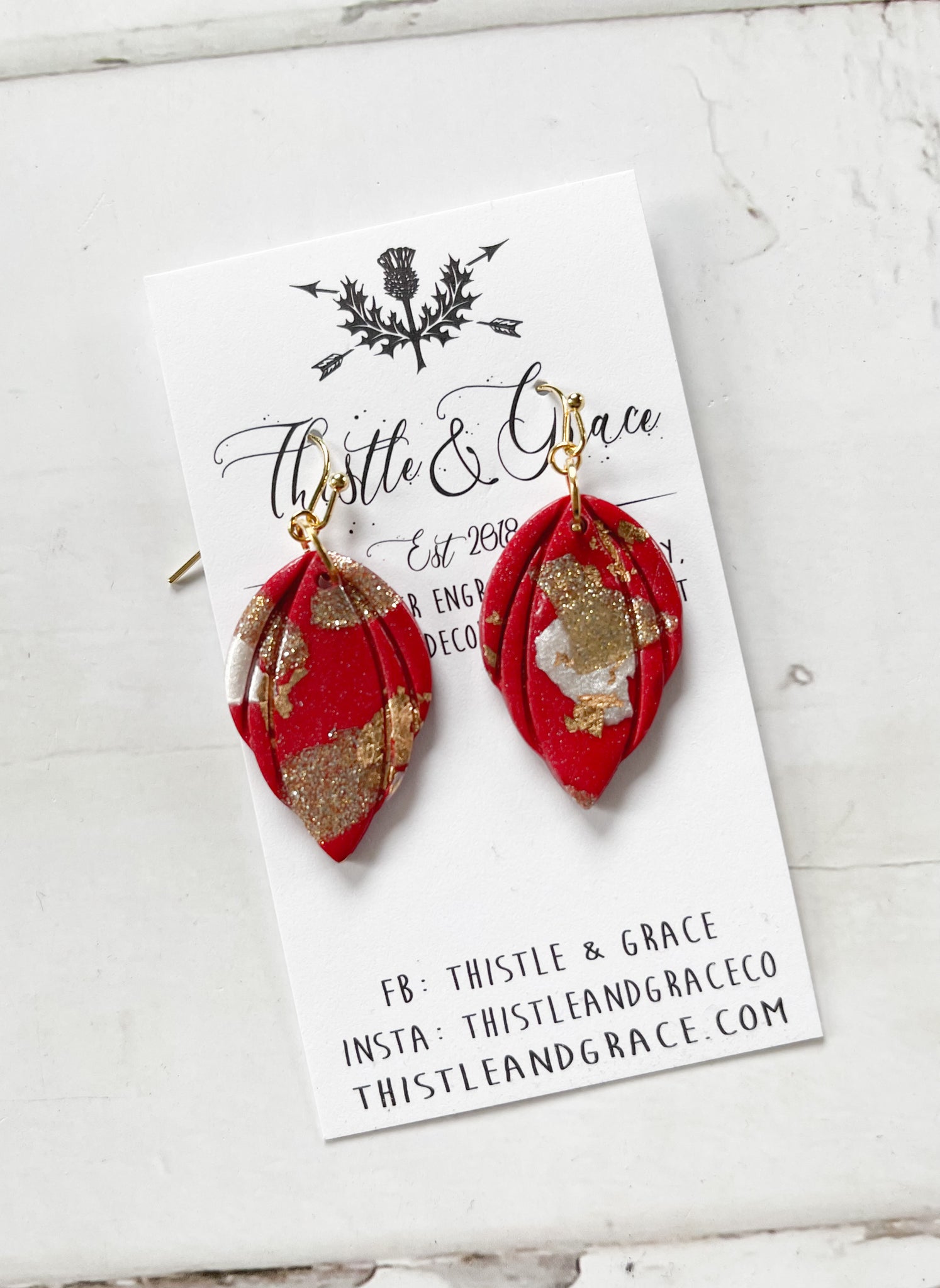 Red & Gold Clay Earrings