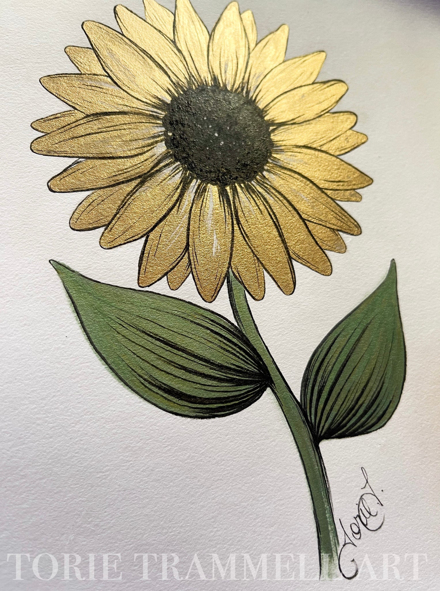 Original Sunflower in Ink & Gold