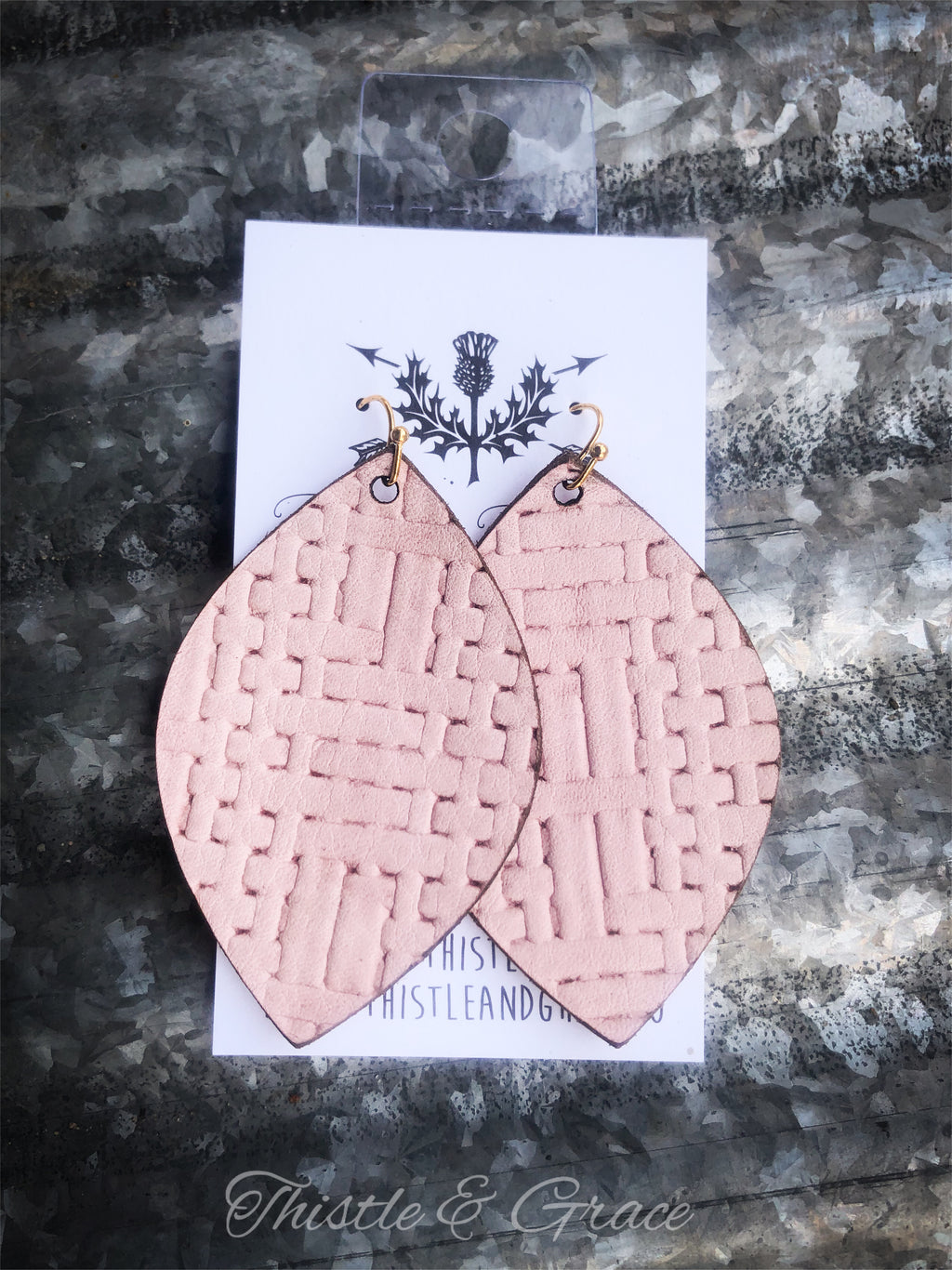 Pink Textured Leather Earrings