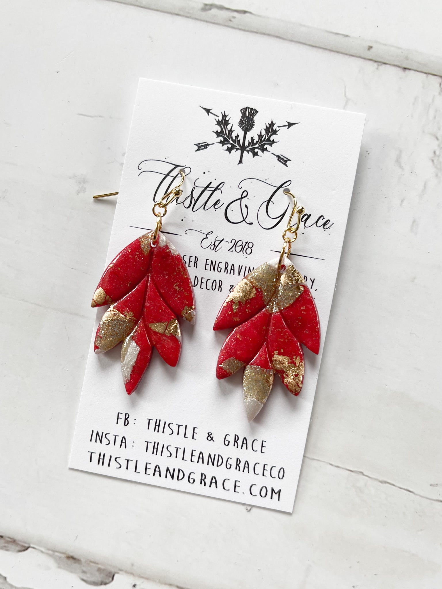 Red & Gold Clay Earrings