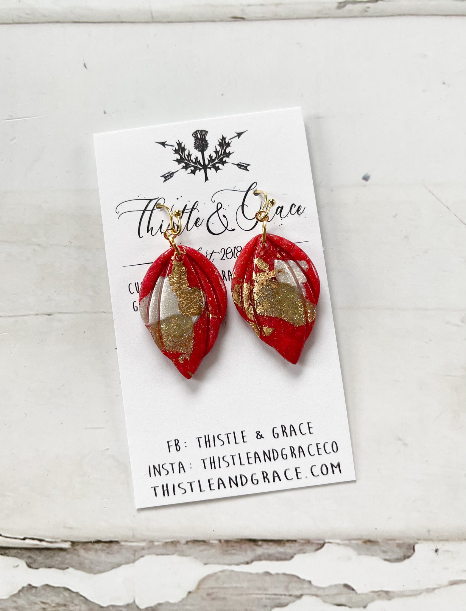 Red & Gold Clay Earrings