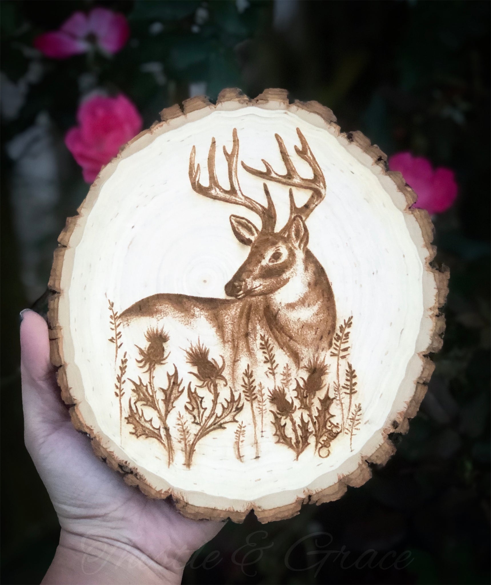 Hand Drawn & Engraved Wood Slice