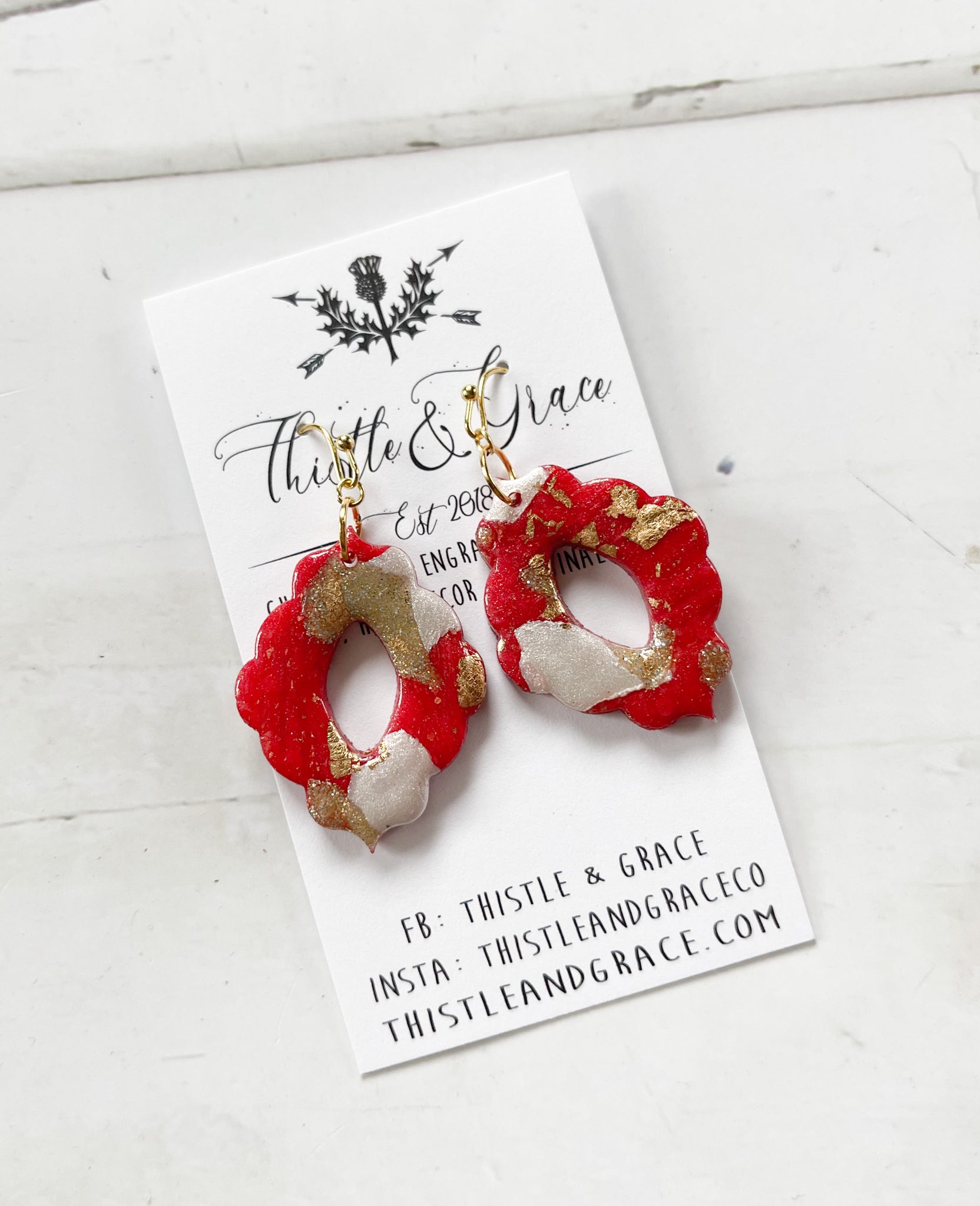 Red & Gold Clay Earrings