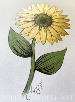 Original Sunflower in Ink & Gold