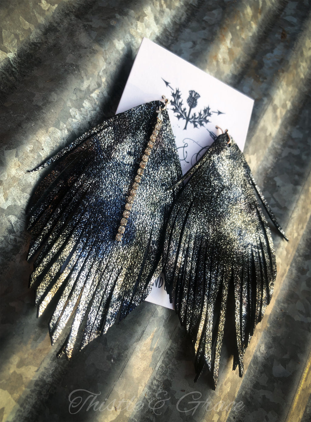 Metallic Leather Feather Earrings