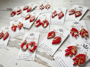 Red & Gold Clay Earrings