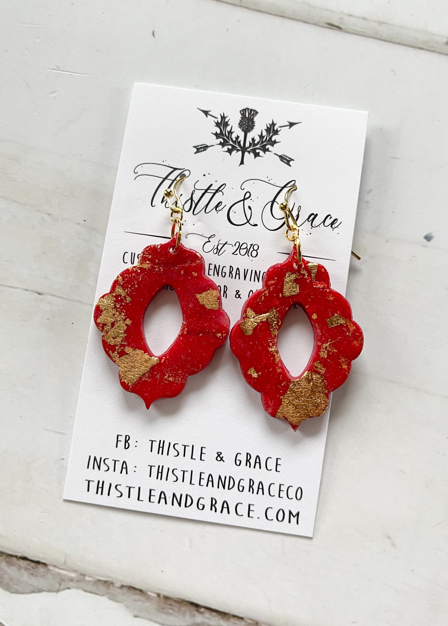 Red & Gold Clay Earrings