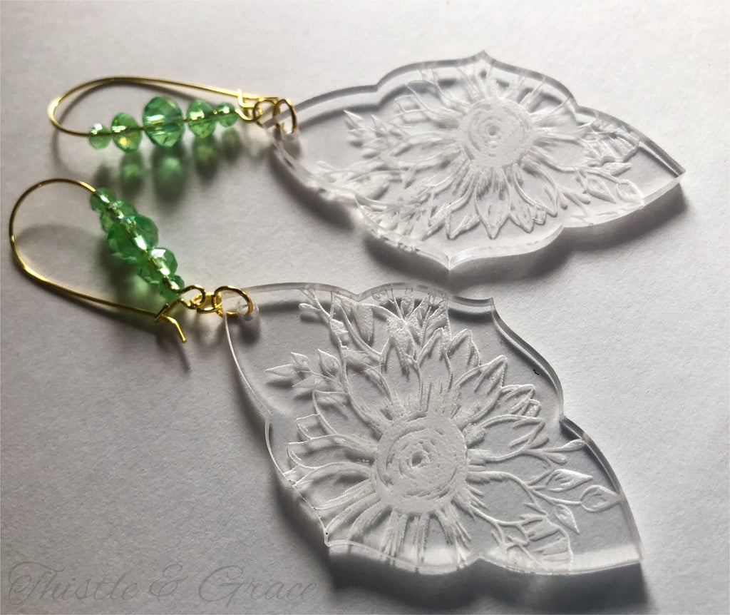 Custom Sunflower & Faceted Bead Earrings