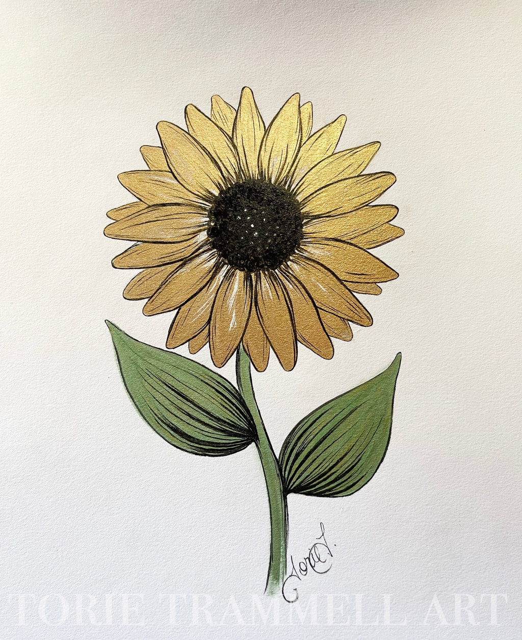 Original Sunflower in Ink & Gold