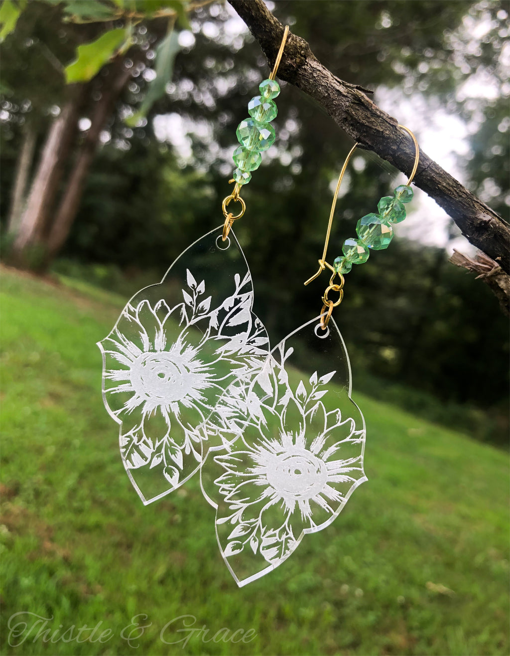 Acrylic Sunflower & Faceted Bead Earrings