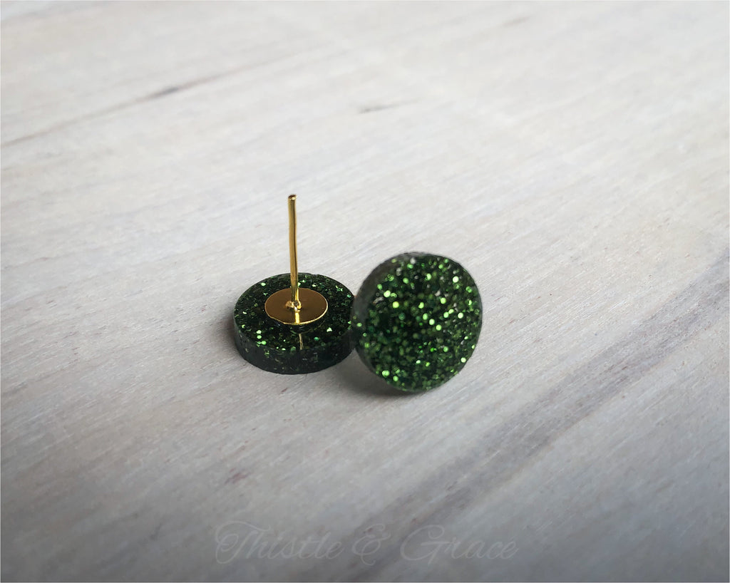 Green Glitter Acrylic Stud Earrings