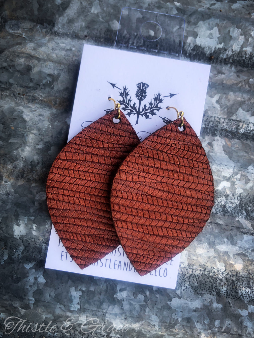 Brown Textured Leather Earrings