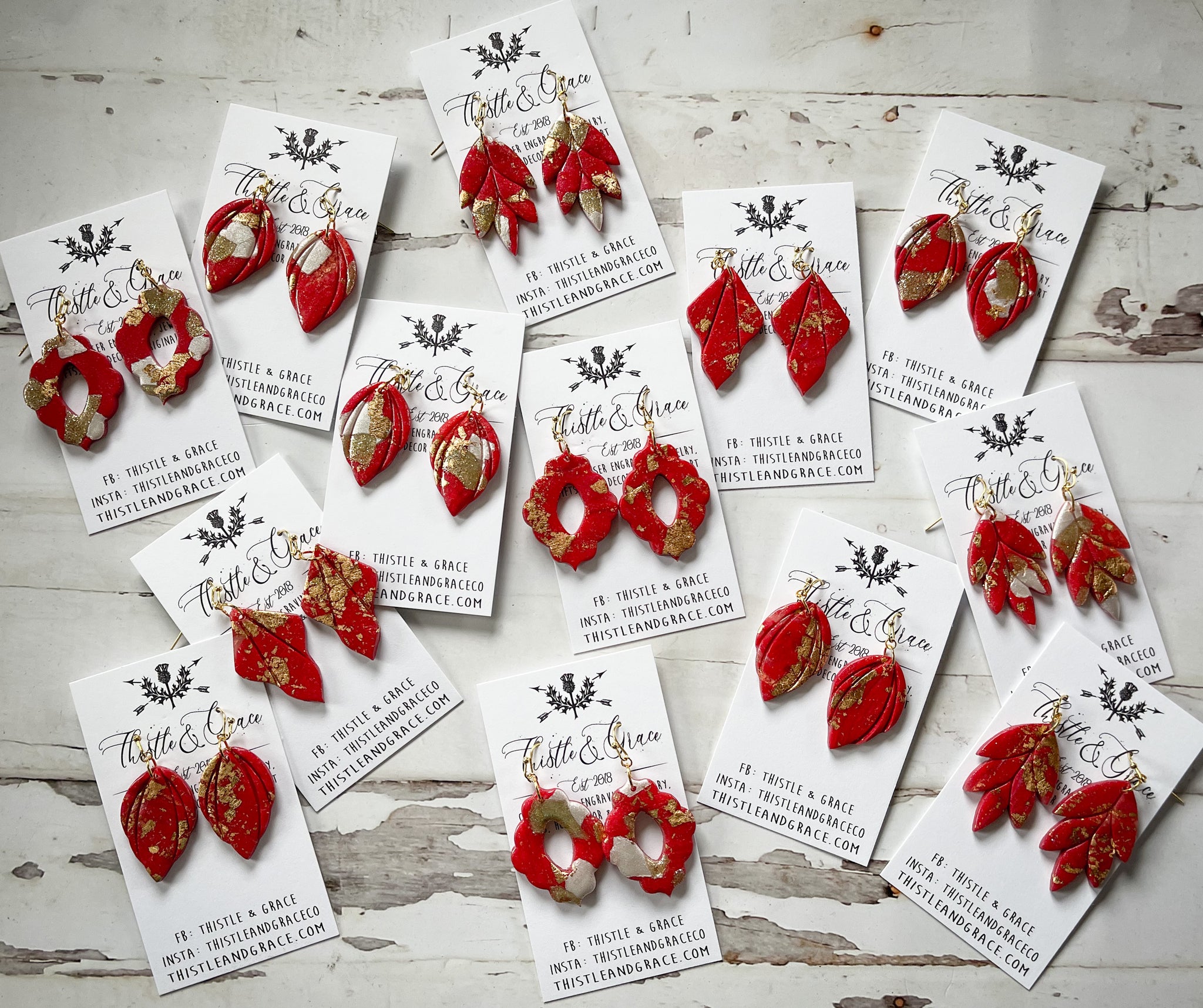 Red & Gold Clay Earrings