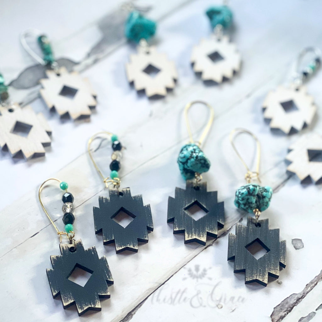 Distressed Wood Aztec Earrings