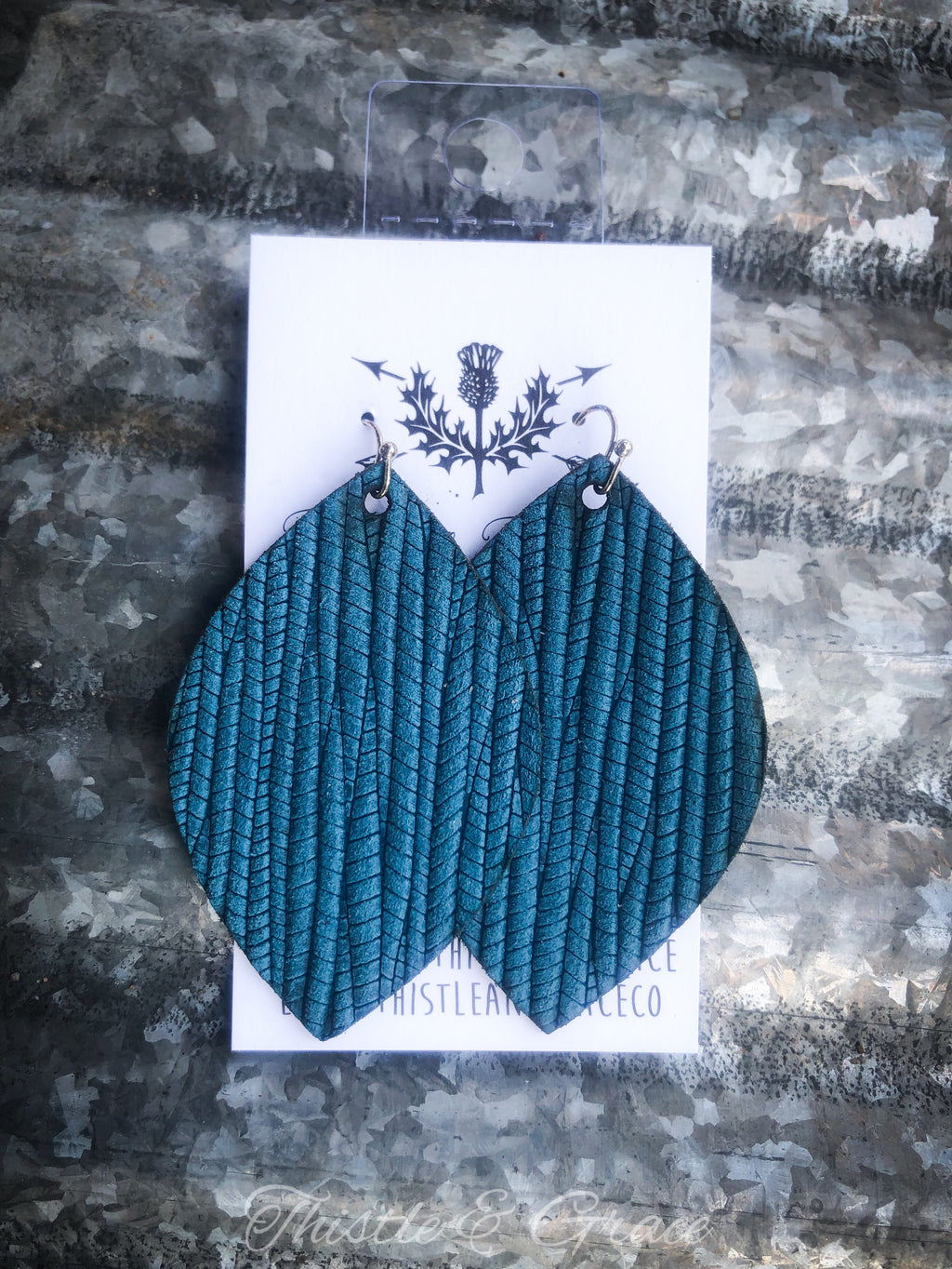 Dark Blue Textured Leather Earrings