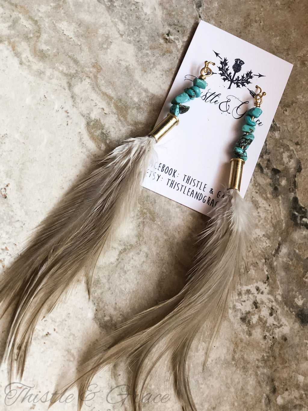 Bullet, Turquoise Bead & Feather Tassel Earrings