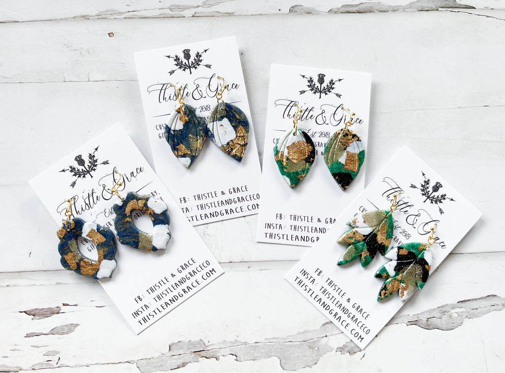 Green & Navy Clay Earrings